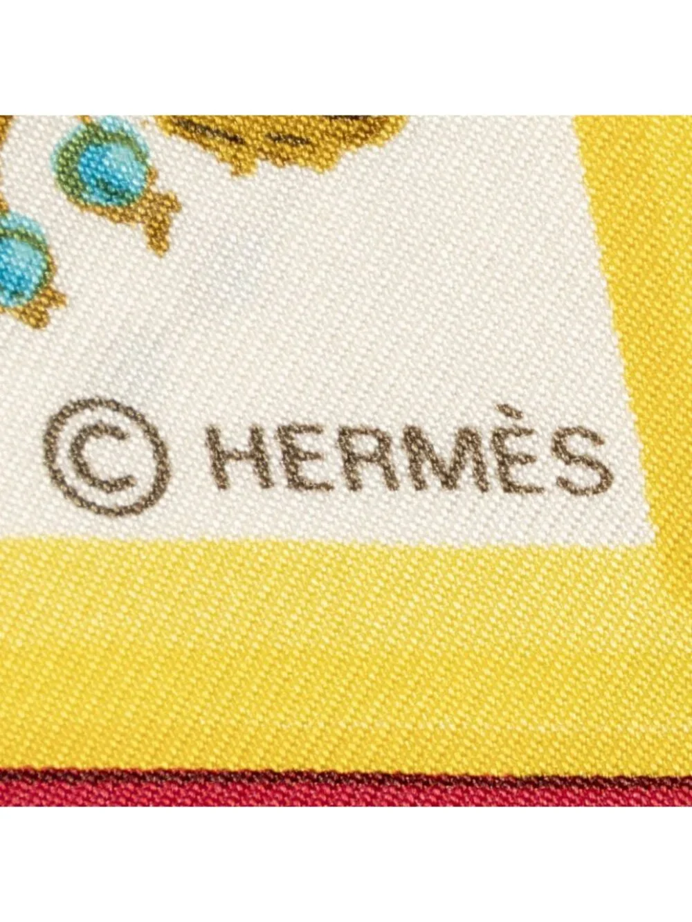 Hermes Scarf Red Yellow Ivory 100% Twill Silk